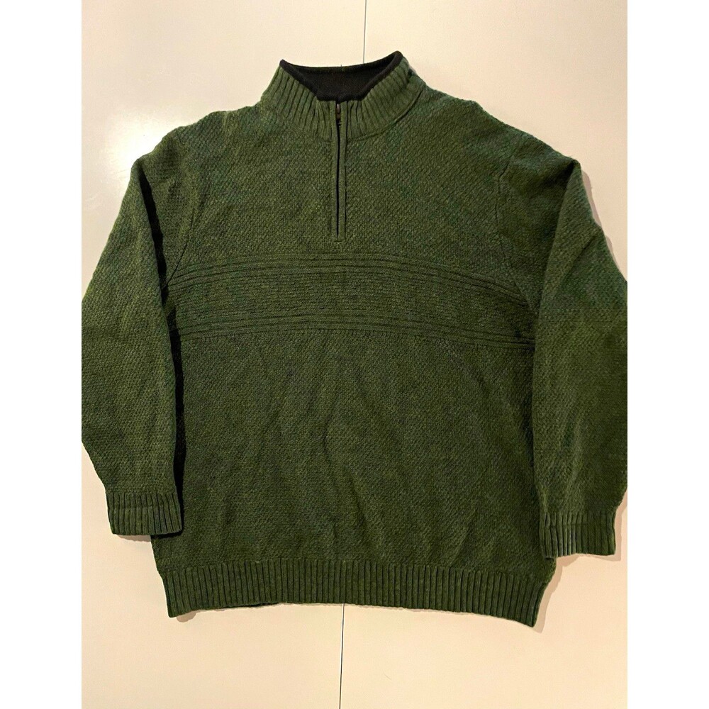 Pendleton Men’s XXL Green Washable Wool Cable Knit 1/4 Zip Mock Neck Sweater